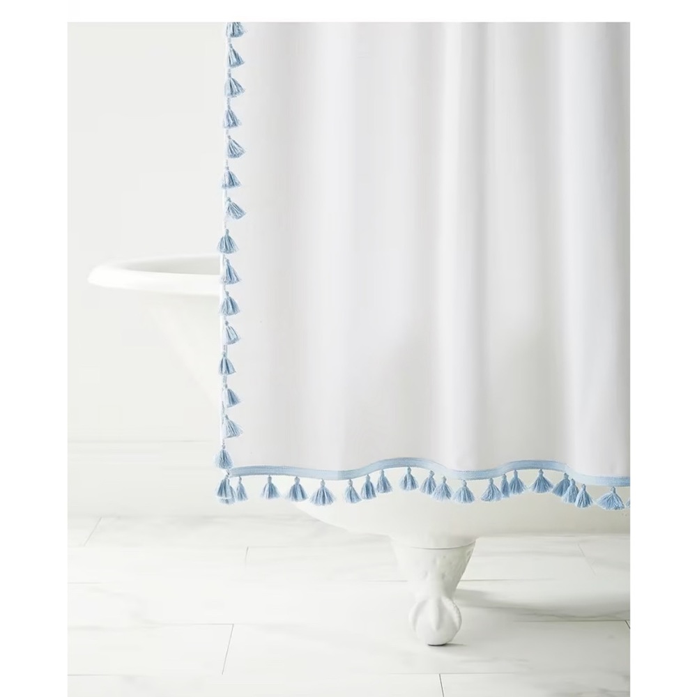 Serena and Lily French Tassel Shower Curtain in color: Sky